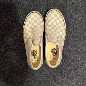 Baby blue checkered vans slides